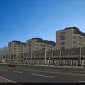 Bustling Modern Commercial Street Featuring Multi Story Buildings Storefronts Pedestrians And Trees