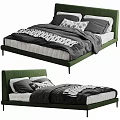 Green Upholstered Double Bed With Gray And White Bedding And Geometric Pattern Throw 3d model