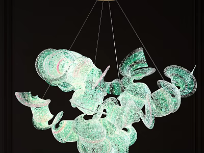 Modern Unique Artistic Chandelier With Green Transparent Irregular Hanging Decorative Shapes 3d model