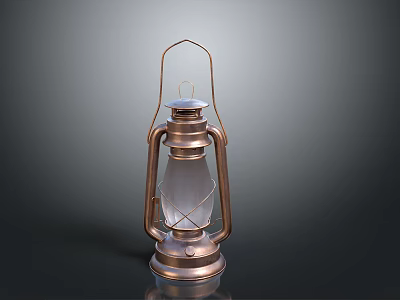 Copper Kerosene Lantern With Glass Shade And Metal Handle Design 3d model