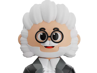 Man With White Curly Hair Wearing Glasses Smiling In Formal Attire Cartoon Character 3d model