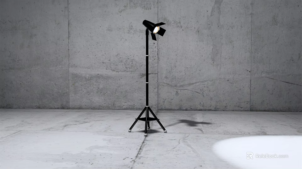 Modern Black Floor Lamp With Tripod Base Adjustable Head And Gray Concrete Wall 3d model 