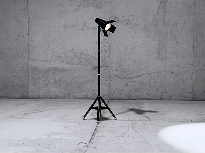 Modern Black Floor Lamp With Tripod Base Adjustable Head And Gray Concrete Wall 3d model