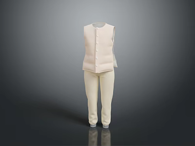 Beige Sleeveless Vest And Straight Pants Casual Comfortable Outfit For Daily Wear 3d model