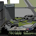 Modern Commercial Complex with High Rise Building Glass Curtain Wall and Multi Story Structure