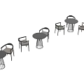 Modern Round Dining Table Set with Black Frame and Beige Upholstered Chairs 3d model