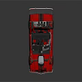 Red Sports Car With Black Stripes Open Hood Engine And Rear Spoiler
