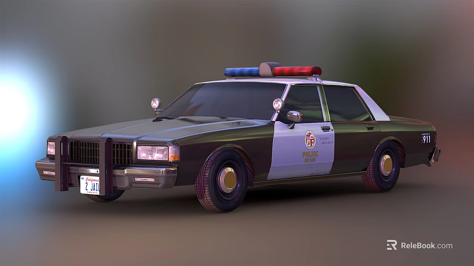 Functional Police Car With Red Blue Lights Department Logo And CA License Plate 3d model 