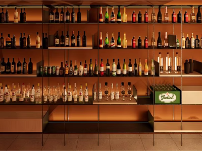 Stylish Modern Wine Cabinet With Well Organized Liquor Bottles And Glass Shelves 3d model