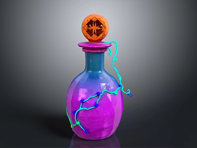 Decorative Bottle With Orange Top And Blue Purple Gradient Body And Green Spiral Decor 3d model