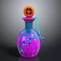 Decorative Bottle With Orange Top And Blue Purple Gradient Body And Green Spiral Decor