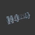 Cartoon Scene Of Mechanical Framework With 3D Parts And Silver Gray Design On Dark Background