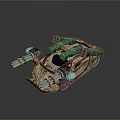 Futuristic Green And Red Combat Vehicle With Dual Large Cannons And Transparent Cockpit