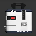 Portable White and Blue Container With Brown Handle Red Digital Display and Functional Icons