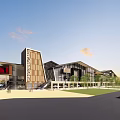 Modern Commercial Street Architectural Design With Glass Facade And Outdoor Pedestrian Areas