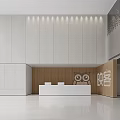 Modern Lobby Front Desk Reception with White Desk Wooden Screen And Fish Tank Elegant Design