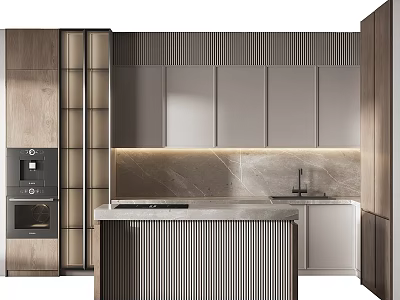 Modern Open Concept Kitchen Interior Featuring Sleek Cabinets And Marble Island Countertop 3d model