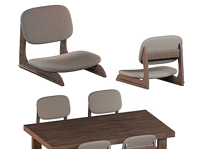 Minimalist Wooden Tea Table and Chairs with Soft Upholstered Seats and Modern Design 3d model
