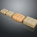 Beige And Orange Stitched Cushions Arranged In A Row With Textured Surface 3d model