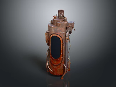 Vintage Rusted Metal Diving Helmet With Round Viewing Window And Pipes 3d model