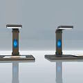 Two Black Commercial Overhead Scanners with Adjustable Arms and Base for Card Scanning