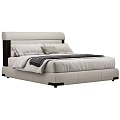 Modern Double Bed Design With Upholstered Headboard Neutral Bedding And Decorative Pillows