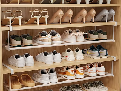 Practical Multilayer Wooden Shoe Cabinet With Shelves for Sneakers High Heels and Flat Shoes 3d model
