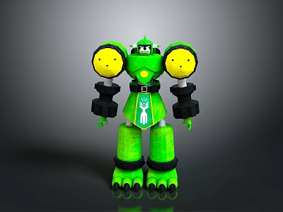 Green Electronic Robot Appliance With Round Yellow Features And Badge Design 3d model