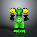Green Electronic Robot Appliance With Round Yellow Features And Badge Design
