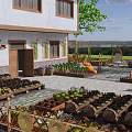 Rural Landscape With Courtyard Stone Path Vegetable Gardens Pergola And Leisure Seating