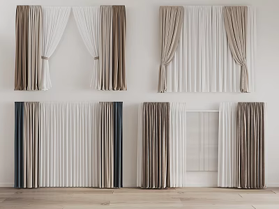 Elegant Layered Curtains In Neutral Tones For Modern Home Window Decoration 3d model