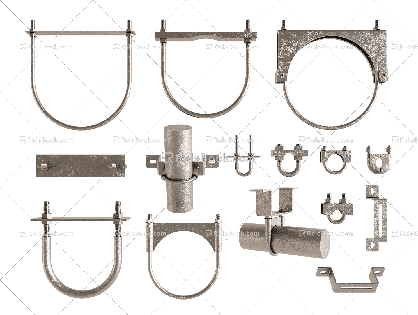 U-bolt pipe fixing buckle nut screw lock metal fitting part component model