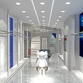 Modern Clothing Store Interior Featuring Bright Lighting Display Racks And Decorative Screens 3d model