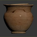 Broken Clay Pot With Visible Cracks And Chipped Rim On Dark Background