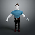 3D Animated Character Wearing Blue T-Shirt Black Pants Red Boots And Mechanical Arm