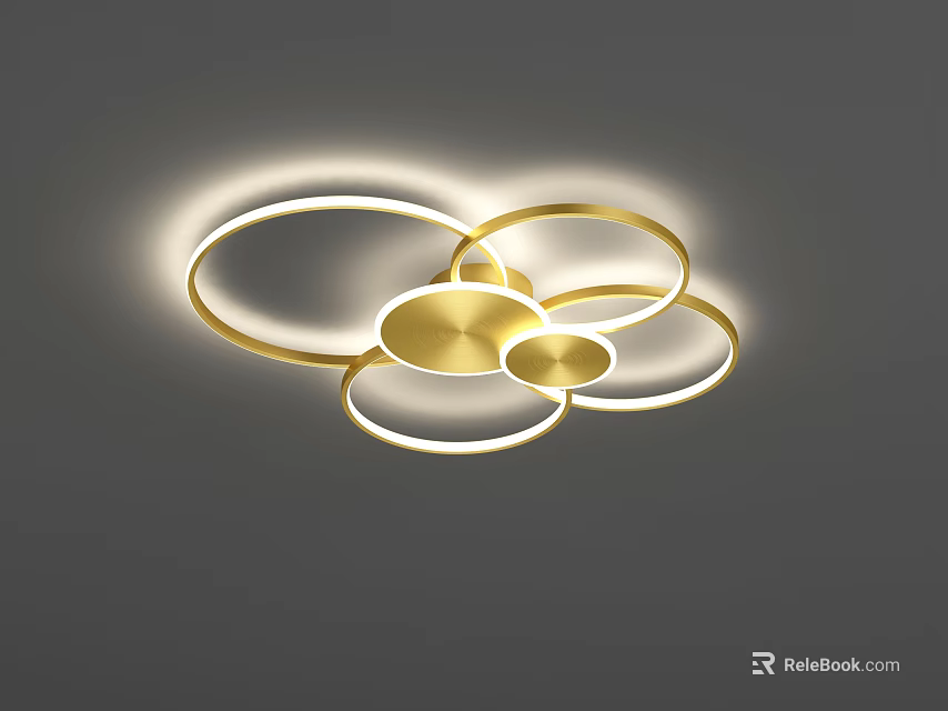 Modern Golden Circular Rings Ceiling Light With Illuminated Design And Circular Panels 3d model 