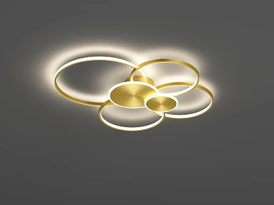 Modern Golden Circular Rings Ceiling Light With Illuminated Design And Circular Panels 3d model