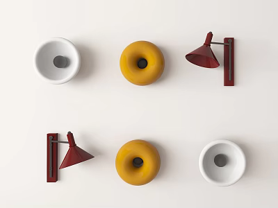 Modern Wall Lamps With Circular Bracket Design White Yellow Red Arrangement On White Background 3d model