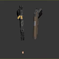 Man Holding Two Different Colored Guns With Bullet in Mid Air