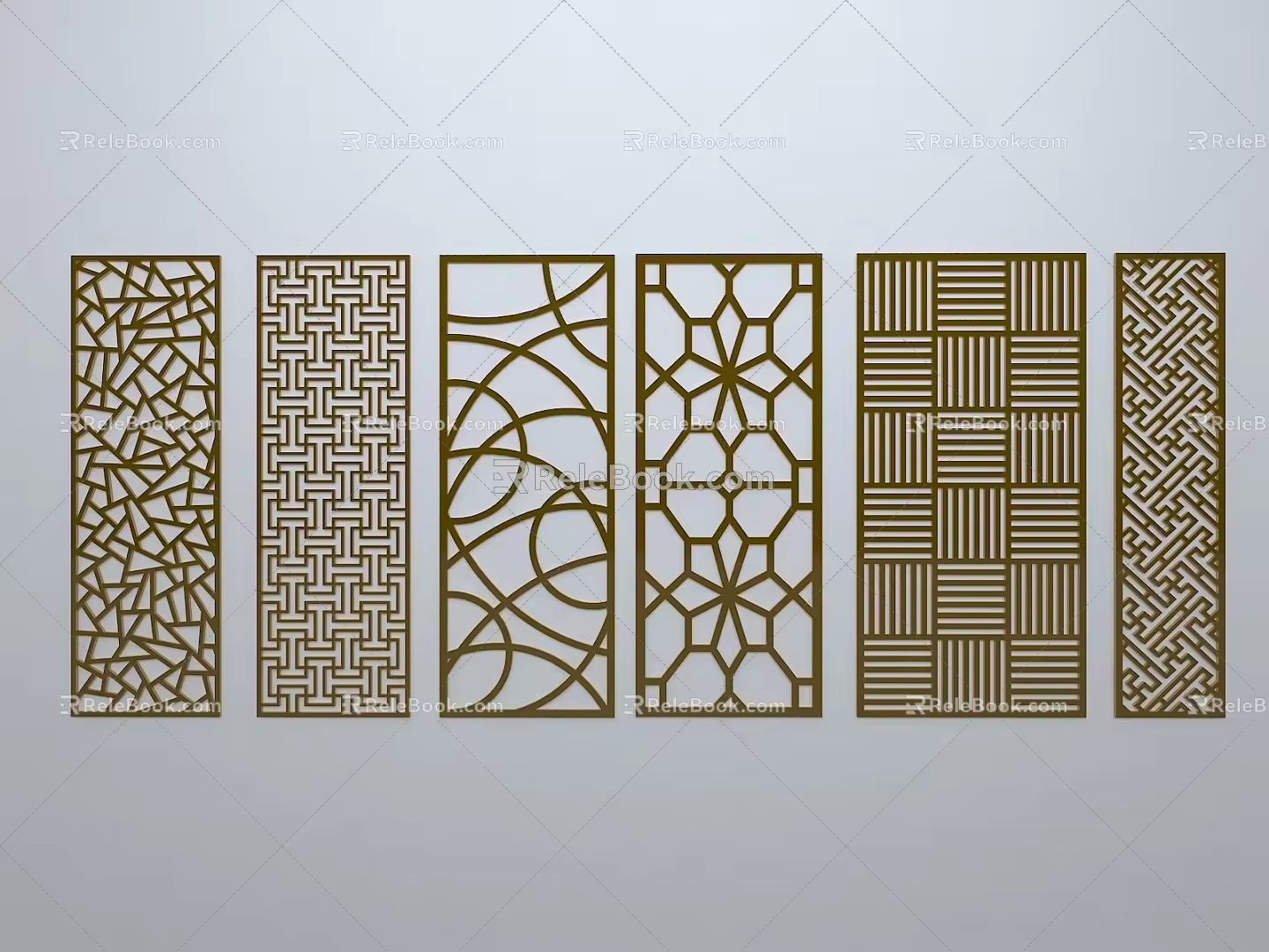 Chinese-style window grilles line silhouette pane window sill border engraved window edge strip construction 3d model