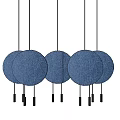 Five Blue Circular Fabric Pendant Lights With Black Hanging Ropes 3d model