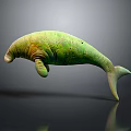 3D Rendered Green Manatee With Spotted Skin On Grey Background And Surface Reflection