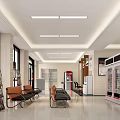 Modern Service Hall Interior with Comfortable Seats Newspaper Racks Vending Machines and Bright Lighting