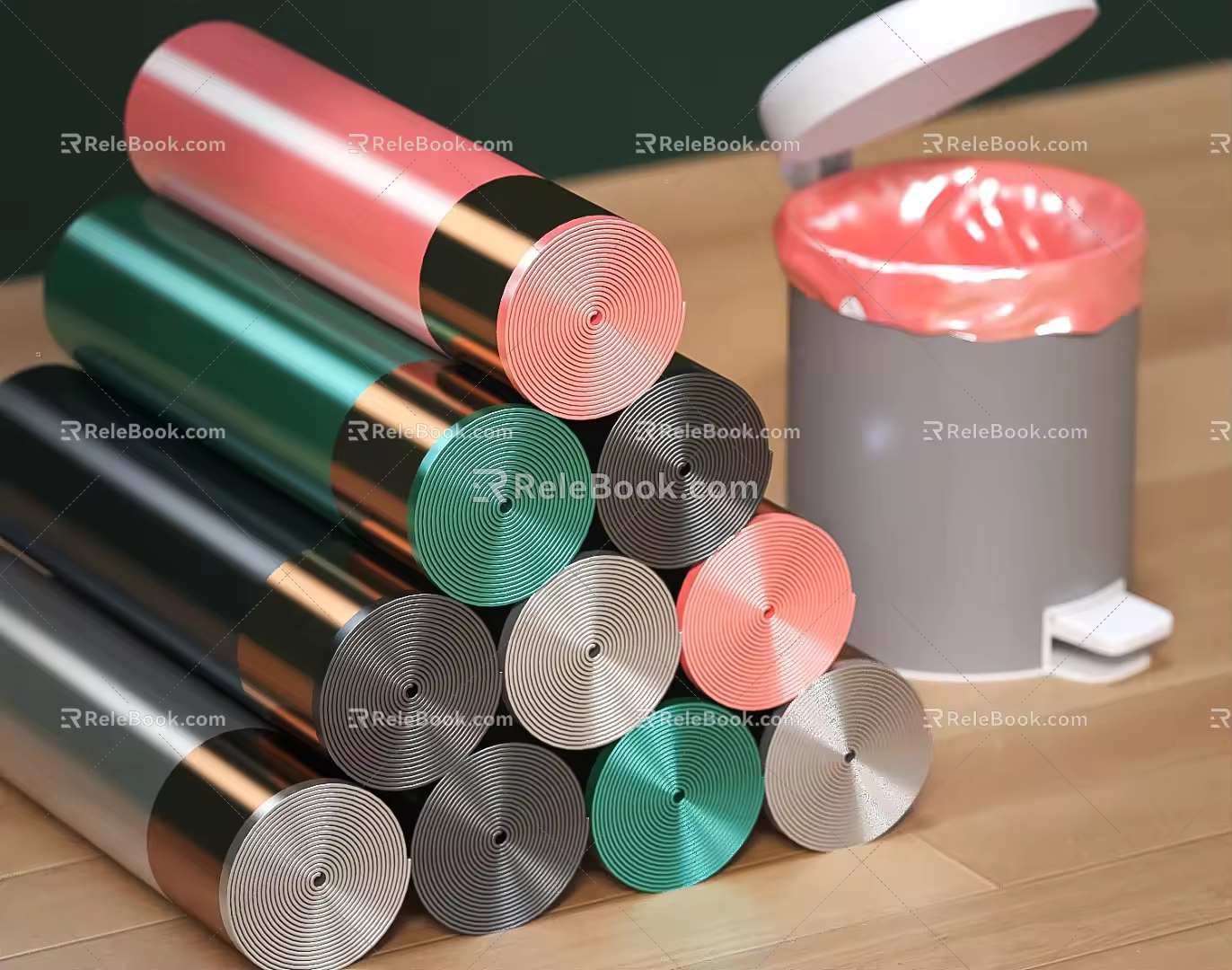 Garbage bag trash can plastic bag drawstring garbage bag wooden floor household 3d model