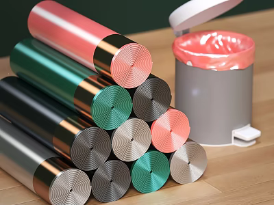 Colorful Rolls And Modern Trash Bin For Home 3d model