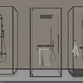 Modern Shower Enclosures With Overhead Handheld Shower Heads And Towels