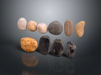 Various Colored Stones And Wood Pieces With Unique Shapes And Textures 3d model