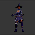 Game Movie Witch Character with Pointed Hat Purple Outfit Orange Hair Black Gloves Waist Pouch 3d model