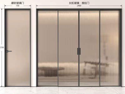 New Minimalist Sliding Doors With Vertical Ribbed Glass For Home Interior 3d model