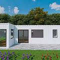 White Container Building With Outdoor Grass Trees Stone Pavement And Windows 3d model